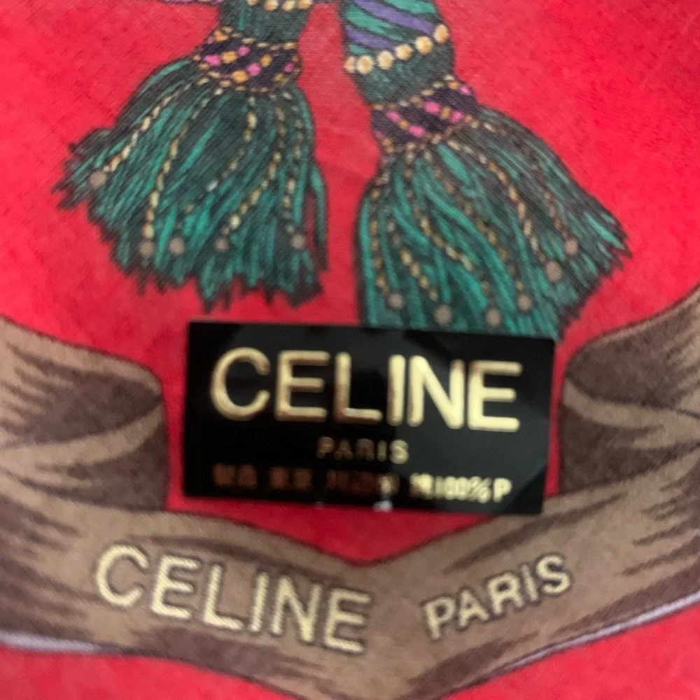 Celine Elegant Red and White Scarf/Hankerchief with Horse Carriage Design - Picture 5 of 8
